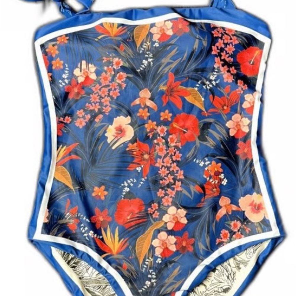 SKAYS swim large Blue and‎ Red One Piece Swimwear with Bold Floral  reversible